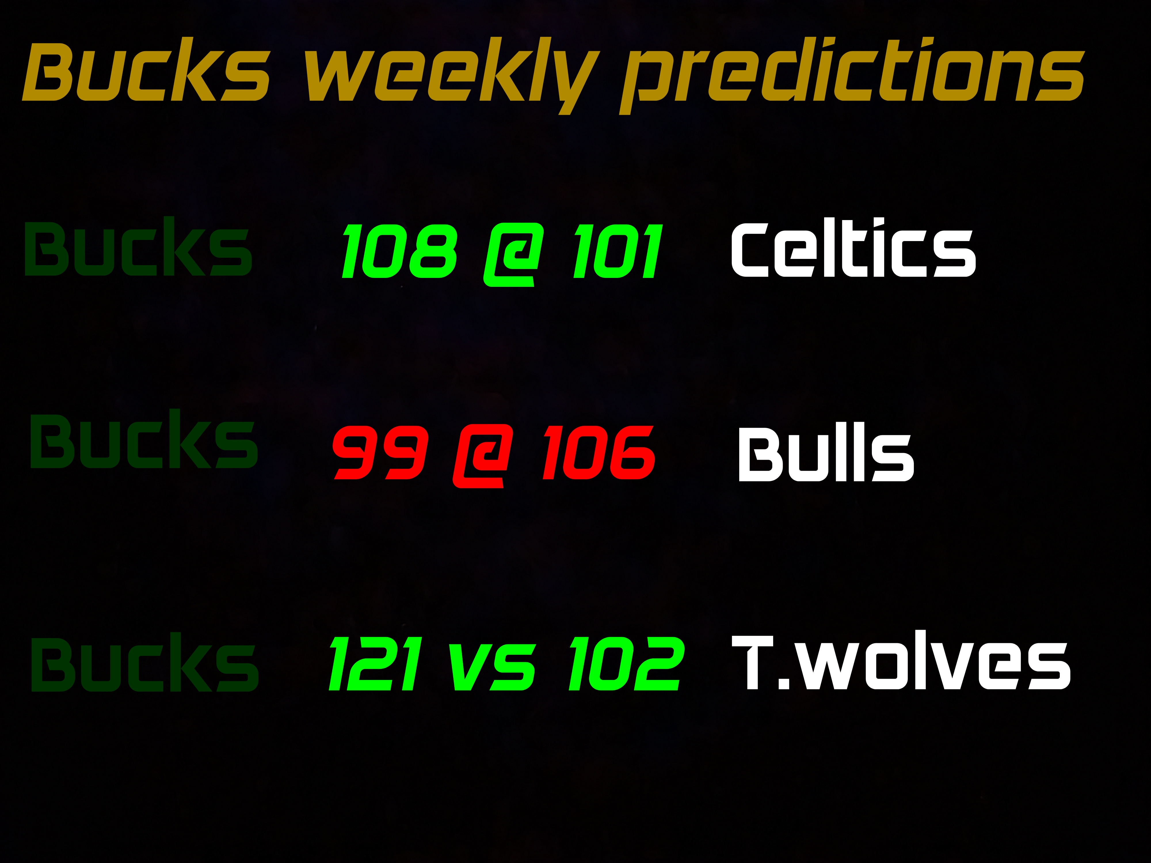 Bucks weekly picks!
